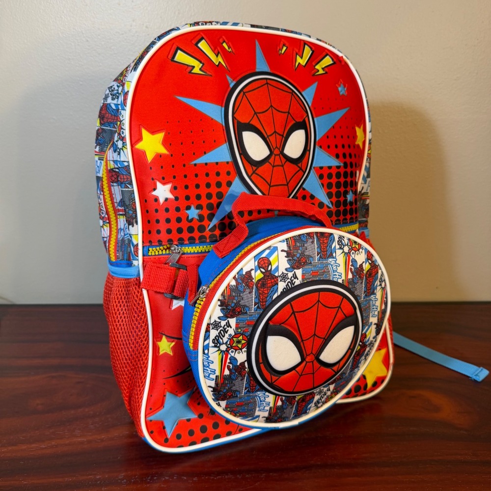Marvel Spider-Man Kids Backpack Red Blue Comic Print School Bag 16 inch